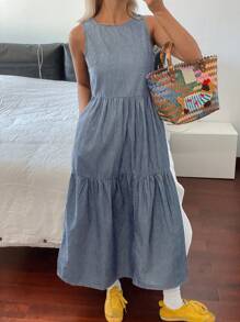 Livesso Women Spring Style Vacation Denim Dress