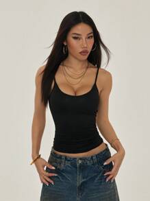 SHEIN PETITE Camolă de damă, ocazional, de culoare solidă, fără spate, cu bretele, vară