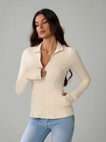 SHEIN Tall Apricot Women's Thin Jacket, Cool Sun Protection Jacket, Anti-UV, Suitable For Summer And Beach Vacations - Apricot - View 8