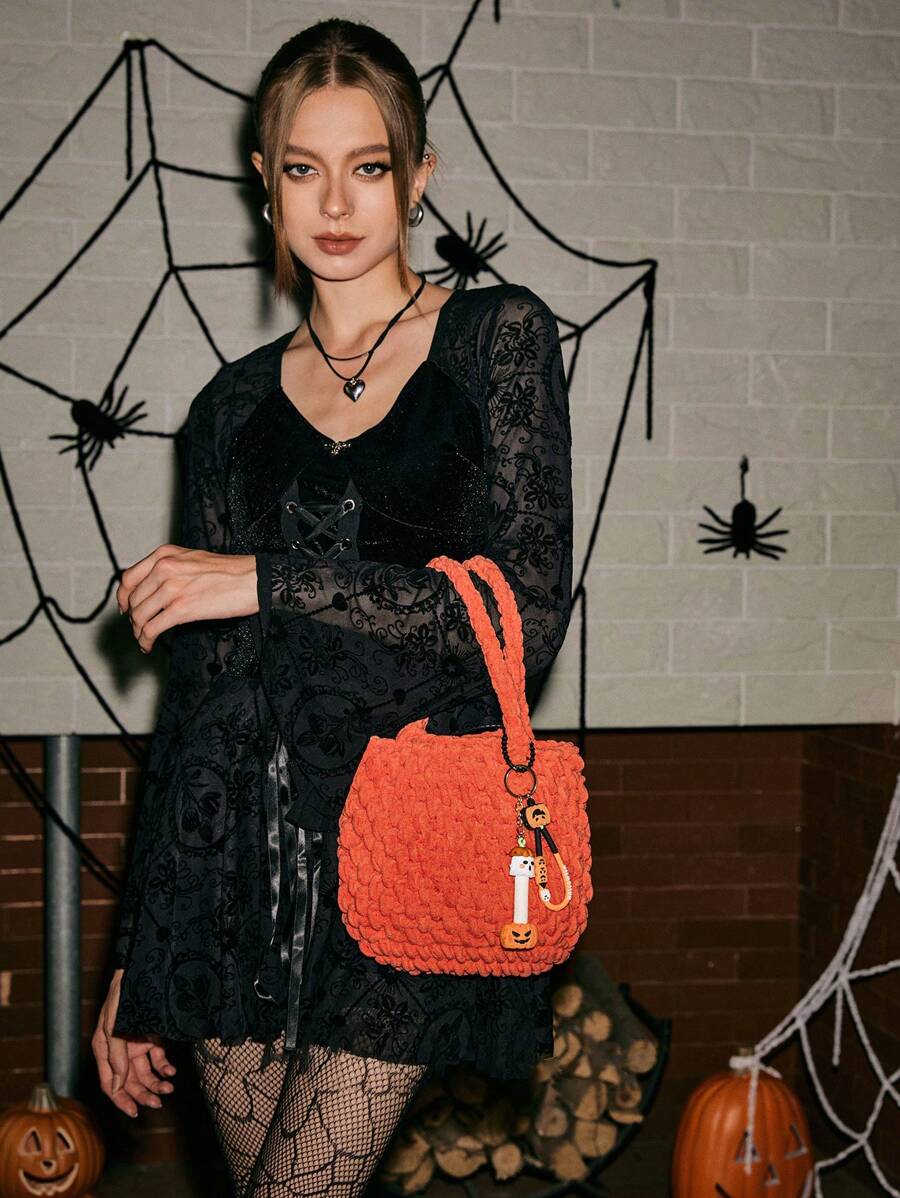 SHECARRY 1 pieza Bolso de hombro naranja de ganchillo para mujer - Naranja - Ver 1