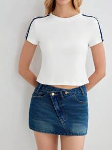 Lumivelle Luminelle Women's Simple Versatile Slimming Striped Short Sleeve Round Neck T-Shirt - White - View 6