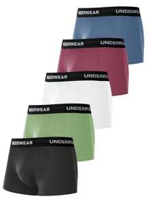 5pcs Men's Soft & Comfortable Letter Print Boxer Briefs - Multicolor - View 3