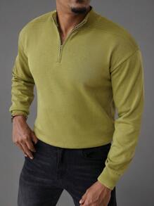 Manfinity Homme Men's Solid Color Casual Zip Up Mock Neck Long Sleeve Sweater, Autumn/Winter - Multicolor - View 6