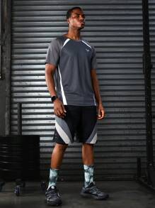 Manfinity Sport Corelite Men's Color Block Drawstring Waist Pocket Sport Shorts, Summer Loose Fit Workout Clothes Running Shorts - Multicolor - View 3