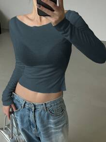 DAZY New Arrival Off-Shoulder Form-Fitting Women's T-Shirt, Autumn Sheer,Off Shoulder Top