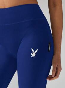 Missguided x Playboy Leggings Esportivas de Alto Desempenho, Cintura Alta, Calça de Compressão para Corrida e Exercícios, Roupas Ativas, Calça para Fitness, Exercício, Treinamento, Ioga, Vestuário Esportivo - Azul Marinho - Visão 6