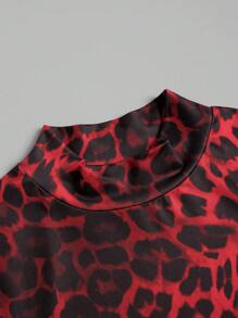 INAWLY Vestido corto de talla grande con contraste de estampado de leopardo y manga larga, vestido ajustado - Rojo - Ver 7