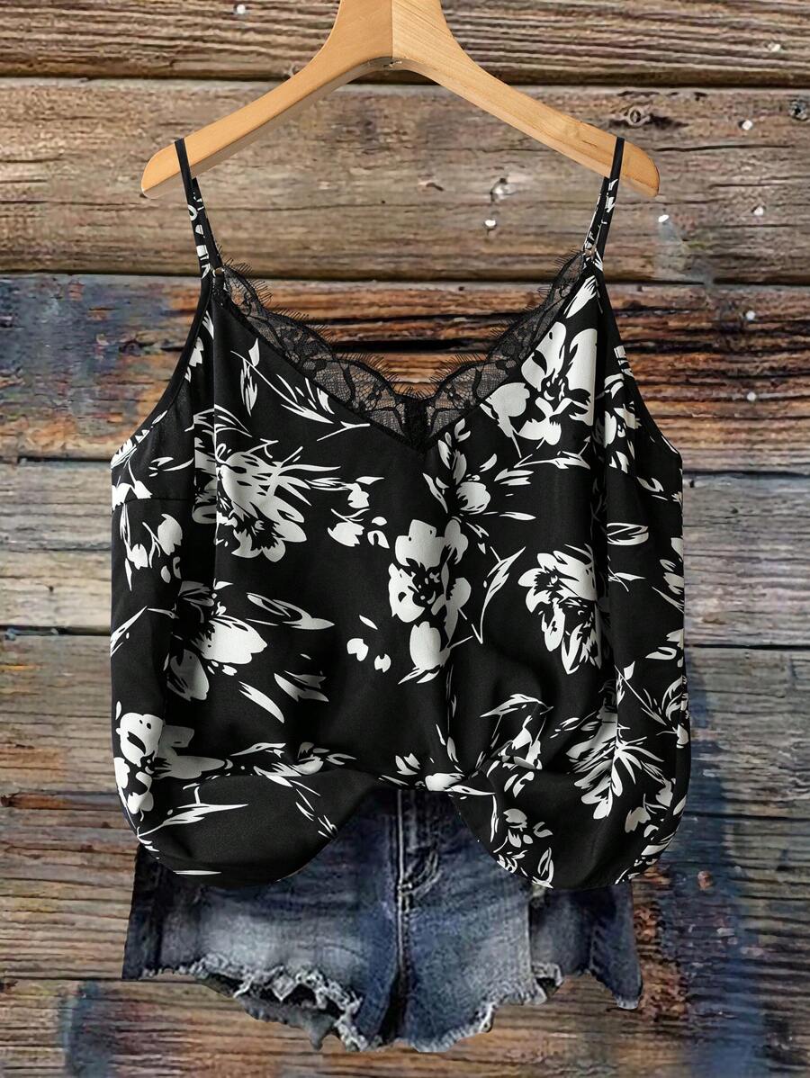 SHEIN VCAY Camiseta sin mangas con estampado floral de talla grande para el verano