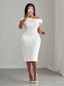 Veslaya Robe moulante blanche élégante pour soirée avec encolure en V, volants, dos nu, adaptée pour le printemps/été - Soirée - Blanc - Voir 8