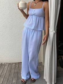 Sunnyshic Women Two Pieces Outfits For Daily Wear - Blue - View 3