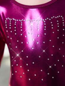 SHEIN 1pc Rhinestone Decor Gradient Design Elastic Fitness Outdoor Sports Dance Yoga Gymnastics Bodysuit, Suitable For All Seasons - Hot Pink - View 4