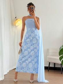 SHEIN Unity Gaun Pesta Seksi Slim-Fit Tanpa Tali - Biru - View 5