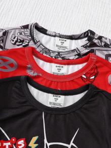 Dozemod 儿童男孩卡通超级英雄印花舒适圆领短袖短裤 2 件套睡衣套装 - 黑與白 - 查看 4