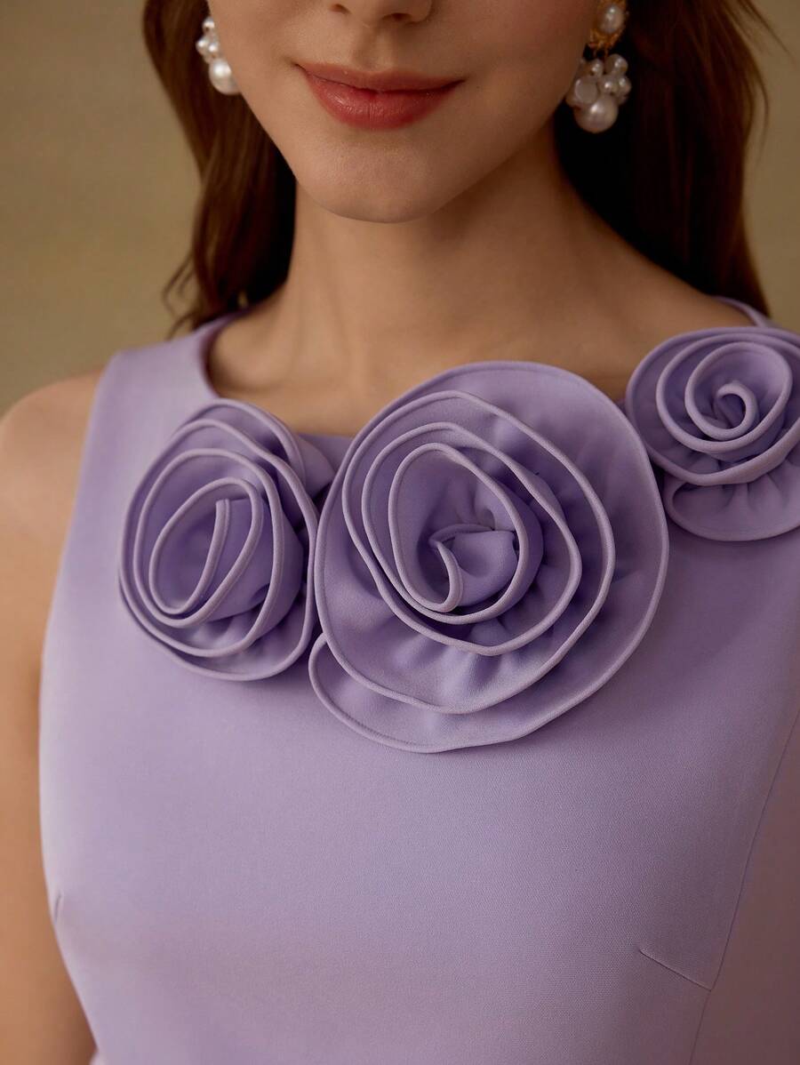 MOTF PREMIUM STEREO FLORAL SLEEVELESS DRESS - Purple - View 2