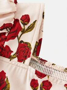 SHEIN Leap Crew Tween Girl Casual Ditsy Floral Square Neck Short Sleeve Dress - Red - View 3