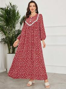 Lacomfia 优雅精致的田园简约风格阿拉伯女装 - 紅色 - 查看 4