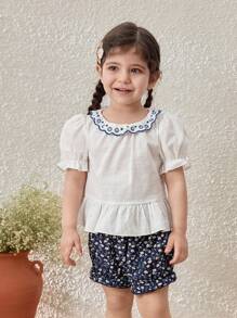 Blossori Baby Girls' Vacation Collared Embroidery Top/Shorts Set - Multicolor - View 5