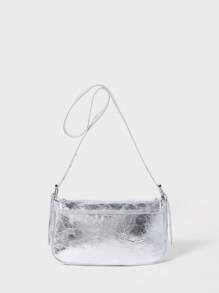 SHECARRY Bolsas femininas crossbody, PU, couro, outono, inverno, faculdade, escola, férias, estilo de rua, esportes, pernoite, namoro, Y2K, futuro, punk, estilo motociclista, doce, descolado, rua, esportivo, gaiola, prateado
