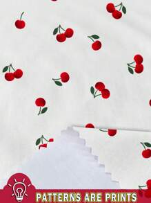 SHEIN EZwear Casual Simple Allover Cherry Print Plus Size Women Fitted T-Shirt, Spring/Autumn - White - View 3