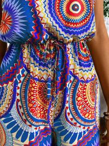 Breezaya Women's Summer Vacation Sleeveless Retro Print Jumpsuit - Baby Blue - View 6