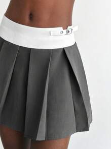 Maija Women Contrast Color Pleated Hem Short Mini Skirt - Grey - View 3