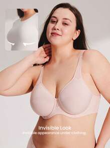 LUVLETTE Plus Dream Curve Air Full Coverage Airy Breathable Sheer Mesh Spacer Cup Bra Pink Minimizer Bra