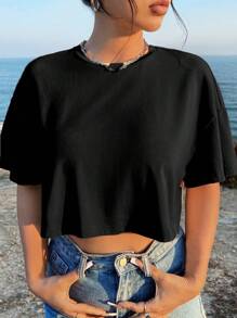 Tseoso Tricou din bumbac cu mânecă scurtă, cu mânecă scurtă, cu model de palmier, pentru femei, potrivit pentru evadarea de vară