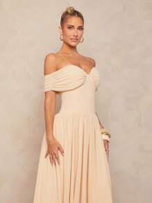 Lumalex 1 件女式露肩束腰喇叭裙 - 杏色 - 查看 3