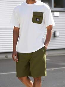 SHEIN 2pcs Set Tween Boys Casual Short Sleeve Shorts Set, Utility Pockets, Streetwear Punk Rock School Uniform Daily Outdoor Party Music Festival, Suitable For Spring/Summer