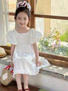 Đầm thời trang mùa hè cổ tròn tay ngắn cho bé gái - trắng - Xem 6