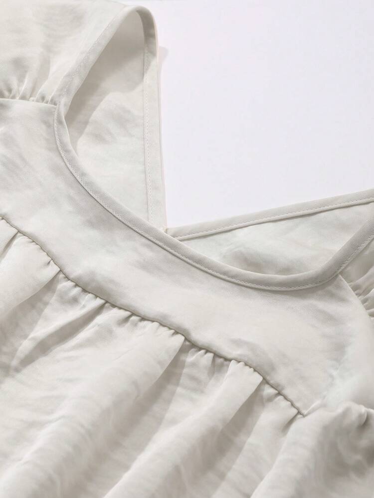 Women White Elegant V-Neck Cinched Waist Flare Sleeve Mini Dress,Autumn Milkmaid Classy Outfits For Dinner Date,Spring Summer Long Sleeve Modest Dress