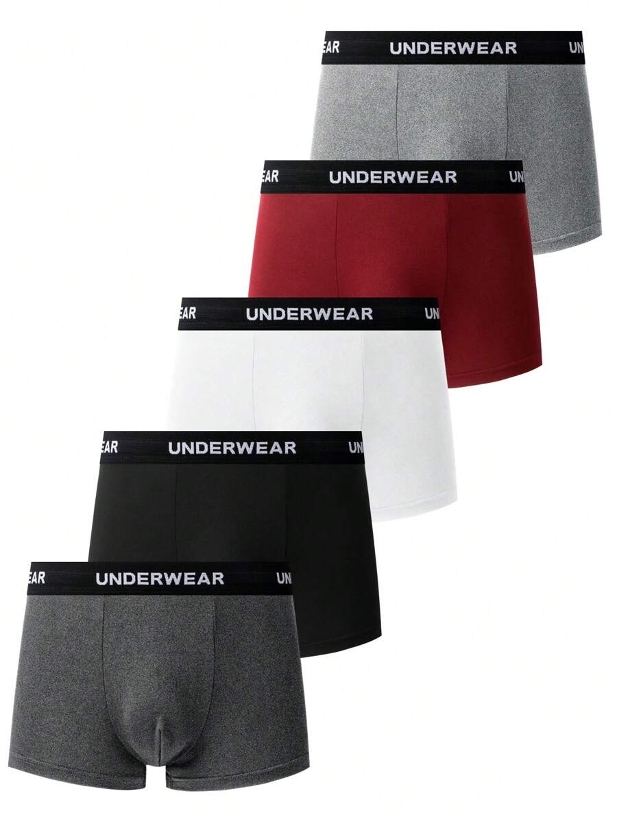 5 Pack Herren Boxer Slips mit Buchstaben Streifen-Muster und elastischem Bund, Lässig - Verschiedenfarbig - Übersicht 1
