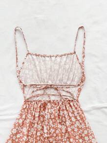 Soleia Women's Ditsy Floral Criss-Cross Backless Spaghetti Strap Mini Dress, Versatile For Summer Casual, Date, Afternoon Tea - Multicolor - View 5