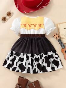 SHEIN Persoplay Kids Baby Girls Vintage Style Cute Puff Sleeve Casual Dress, Suitable For Parties, Gatherings, Birthday, Outdoor Activities, Vacation, Theme Parks, Spring/Summer