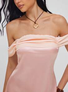 Roylia Vestido corto elegante de satén con hombros descubiertos, espalda descubierta y lazo, vestido mini para cóctel, fiesta y salir, primavera/verano - Rosa - Ver 6