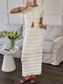 Easowa Women Two Pieces Outfits For Daily Wear - Apricot - View 3