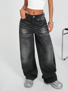 EURMUSE 女式低腰口袋阔腿宽松休闲百搭牛仔裤