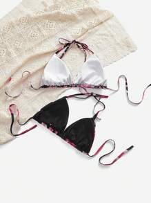 SHEIN Swim Curve 1pc Plus Size Women Flower Print Halter Bikini Top, 2pcs Set For Summer Beach Vacation - Multicolor - View 2