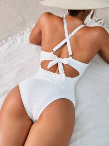 Voyashape Đồ bơi một mảnh cho nữ có dây chéo, áo ngực có gọng cho cúp DD, thiết kế chéo hỗ trợ phía trước, vải đặc biệt, thời trang cho kỳ nghỉ - trắng - Xem 2
