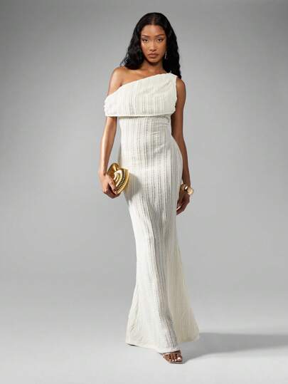 MISSGUIDED Elegant Draped Mermaid Gown One Shoulder Floor Length Dress MISSGUIDED