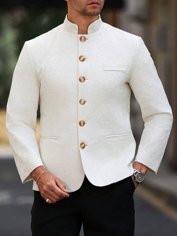 Manfinity Mode Plus Size Men's Solid Color Long Sleeve Blazer, Fashionable For Summer It Is Great For Couples And Makes An Excellent Gift Idea For Boyfriends Or Husbands. Plus Size Men's Men's Long Sleeve Jacquard Single-Breasted Fashion Suit Jacket Men Dress Outfit Men Fancy Clothes Men Fashion Clothes Men Party Outfit It Is Great For Couples And Makes An Excellent Gift Idea For Boyfriends Or Husbands.