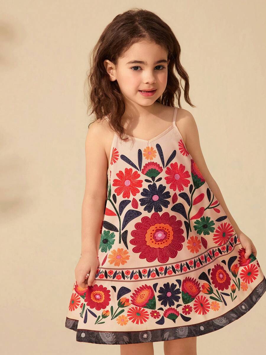 Travachic KIDS Vestido Halterneck Floral Fofo de Verão para Férias de Menina Jovem - Multicolorido - Visão 1