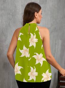 SHEIN Clasi 大码花卉印花休闲衬衫，适合夏季 - 綠色 - 查看 3