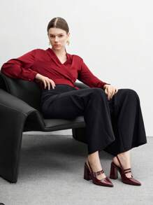 CUCCOO BIZCHIC Burgundy Pointed Toe Thick Heeled Strap Women Casual Shoes, Simple Basic Commute, Date, Party, Holiday For Christmas Spring Shoes - Burgundy - View 10