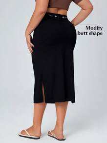 SHEIN Essnce Plus Size Summer Casual High-Stretch Denim Mini Skirt - Grey - View 2