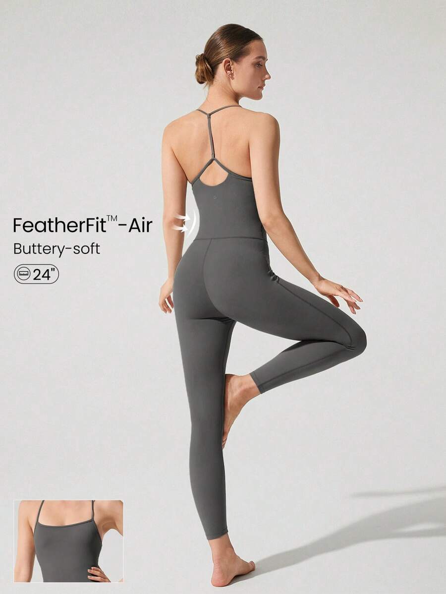 GLOWMODE 24英寸 FeatherFit™-Air Power Up Y型背心连体裤 低冲击瑜伽日常可拆卸罩杯 - 深灰色 - 查看 1
