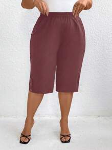 SHEIN LUNE Plus Size Solid Color Casual Pants, Suitable For Summer - Rusty Rose - View 3