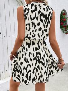 EMERY ROSE Women's Leopard Print Sleeveless Waist Cinched Summer Casual Dress - Apricot - View 2