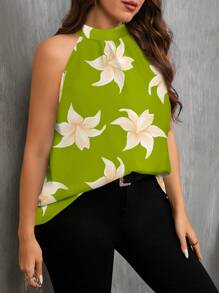 SHEIN Clasi 大码花卉印花休闲衬衫，适合夏季 - 綠色 - 查看 6