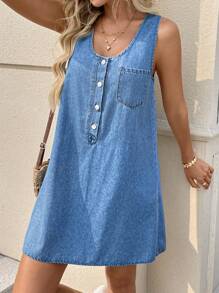 EMERY ROSE 女式牛仔无袖迷你连衣裙，休闲修身蓝色' 女式春装 女式连衣裙 女装 女装 女装 女装 女装 女装 夏季连衣裙 女装 夏季度假连衣裙 露肩连衣裙 飘逸连衣裙 露肩连衣裙 波西米亚风连衣裙 度假连衣裙 热带连衣裙 海岛度假服装 - 中等水洗藍 - 查看 5
